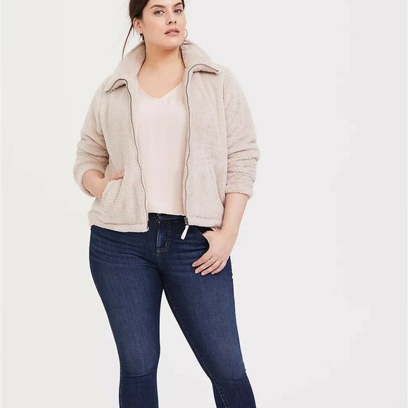 Torrid Tan Faux Sherpa Teddy Jacket Soft Cozy Plush Full Zip Plus Size 2 2X - Picture 2 of 9